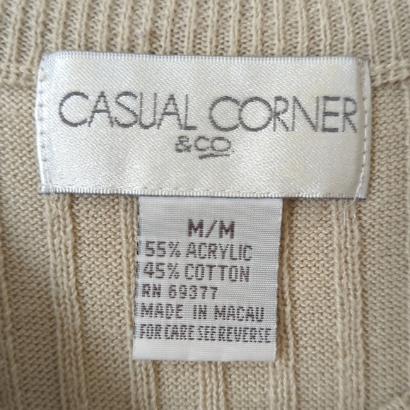 Casual Corner 90's Vintage Cable & Ribbed Knit Short Sleeve Crewneck Top Beige M - Picture 4 of 9